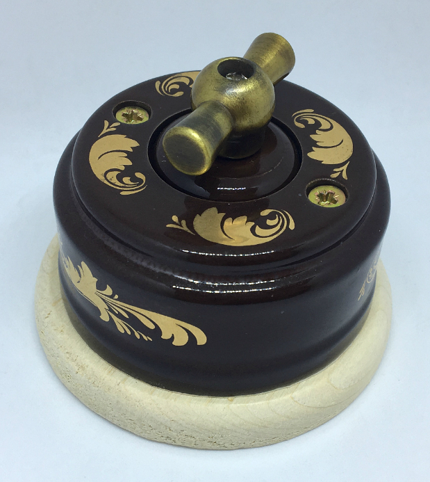 Качественная картинка Ретро выключатель Цион, керамика, магия золота металл.фурнитура