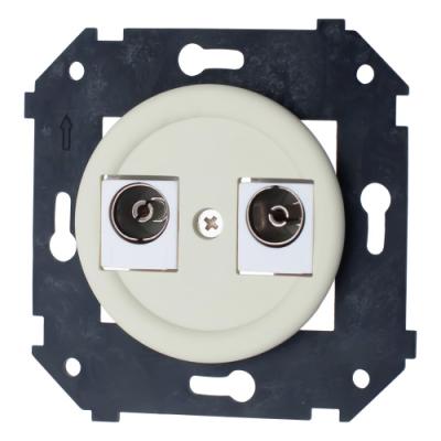 Ретро розетка ТВ двойная Bironi, коллекция Шедель, пластик, скрытый монтаж, слоновая кость матовый