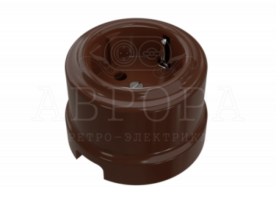 Ретро розетка электрическая Аврора, фарфор, коричневый