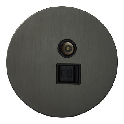 Розетка ТВ + компьютерная RJ45 Salvador "Арт", внутренний монтаж, накладка металл, круг, антрацит