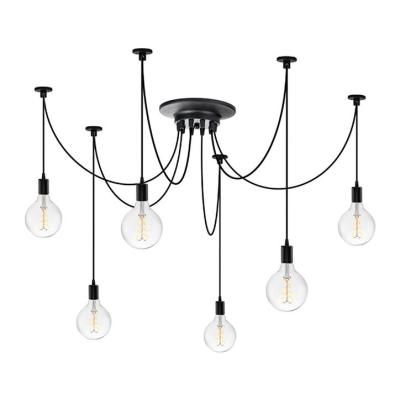 Люстра-паук Sun Lumen, E27 6 ламп, цвет черный, каждый луч 2м., провод витой
