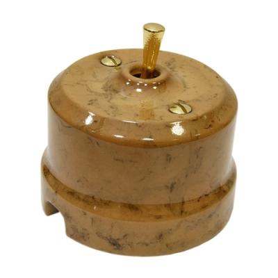 Ретро выключатель кнопка-тумблер, цвет Капучино, ручка латунь  Lindas