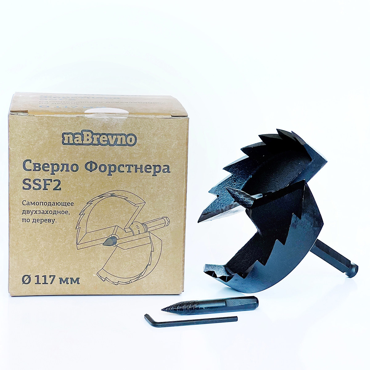 Качественная картинка Самоподающее (винтовое) сверло Форстнера 117 мм по дереву, naBrevno, двухзаходное