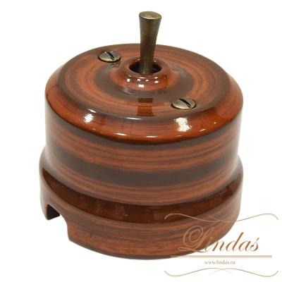 Ретро выключатель кнопка-тумблер Lindas, керамика, Палисандр, ручка бронза