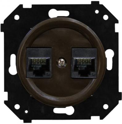 Ретро розетка компьютерная Bironi, коллекция Шедель Бриз, пластик, скрытый монтаж, коричневый мат
