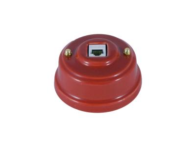 Ретро розетка компьютерная Леанза фарфор, granato (гранатовый), золотистая фурнитура