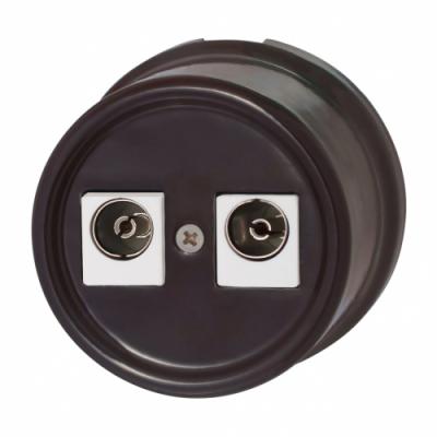 Ретро розетка ТВ двойная Bironi, коллекция Лизетта, керамика, коричневый
