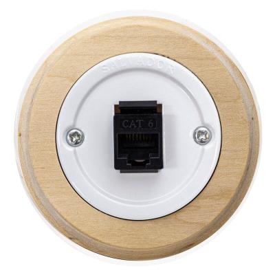 Ретро розетка компьютерная Salvador, пластик, наружный монтаж, белый, рамка круглая некрашеная