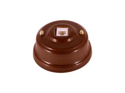 Ретро розетка телефонная Леанза фарфор. bruno (коричневый), золотистая фурнитура