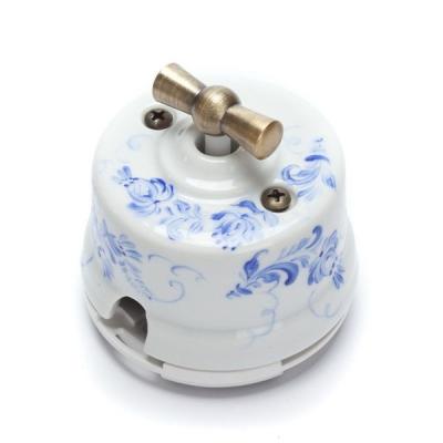 Ретро выключатель Salvador, фарфор, поворотный, наружный монтаж, белый, коллекция "Гжель" Ретро выключатель Salvador, фарфор, поворотный, наружный монтаж, белый, коллекция "Гжель"