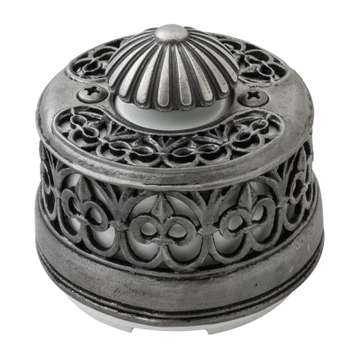 Ретро выключатель Salvador, диммер, фарфор, наруж. монтаж, белый c накладкой состаренное серебро