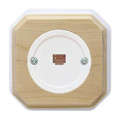 Ретро розетка телефонная Salvador, пластик, наружный монтаж, цвет белый, рамка фигурная некрашеная