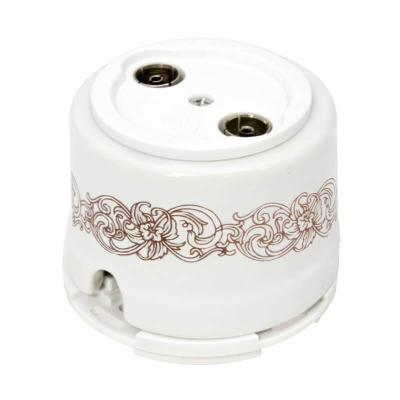 Ретро розетка ТВ Salvador, фарфор, наружный монтаж, белый, коллекция "Узор"