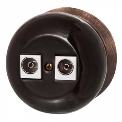 Ретро розетка ТВ двойная Bironi, коллекция Фаберже, керамика, коричневый