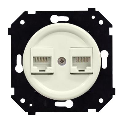 Ретро розетка компьютерная Bironi, коллекция Шедель Бриз, пластик, скрытый монтаж, слон. кость мат
