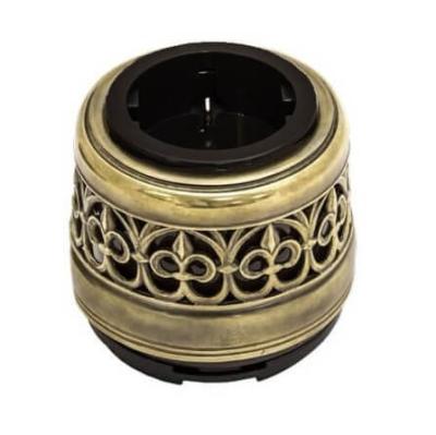 Ретро розетка электрическая Salvador, фарфор, наружный монтаж, черный, накладка латунь