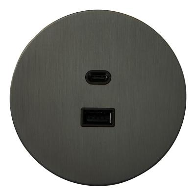 Розетка USB розетка (тип A+тип C) Salvador "Арт", внутренний монтаж, накладка металл, круг, антрацит