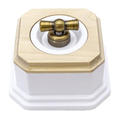 Ретро выключатель Salvador, пластик, наружный монтаж, поворот., фигурная некрашеная рамка, белый