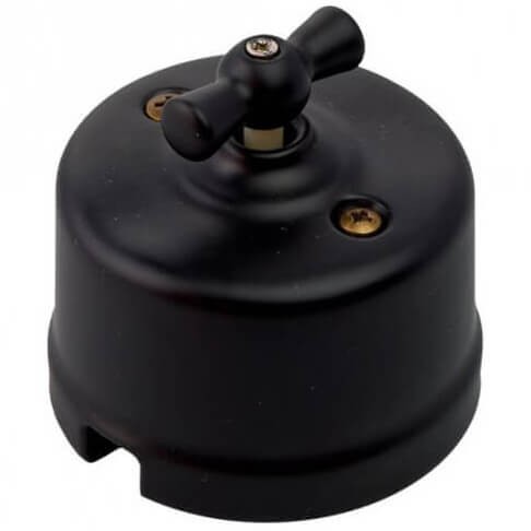 Ретро выключатель Retrika, керамика, черный матовый Качественная картинка Ретро выключатель Retrika, керамика, черный матовый