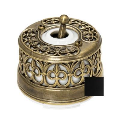 Ретро выключатель Salvador, фарфор, тумблерлерный, наружный монтаж, черный, накладка латунь