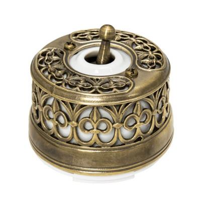 Ретро выключатель Salvador, фарфор, тумблер, одноклав., наруж.монтаж, белый, коллекция "Латунь"