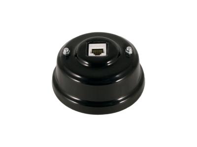 Ретро розетка компьютерная Леанза фарфор, nero (черный), серебристая фурнитура Ретро розетка компьютерная Леанза фарфор, nero (черный), серебристая фурнитура