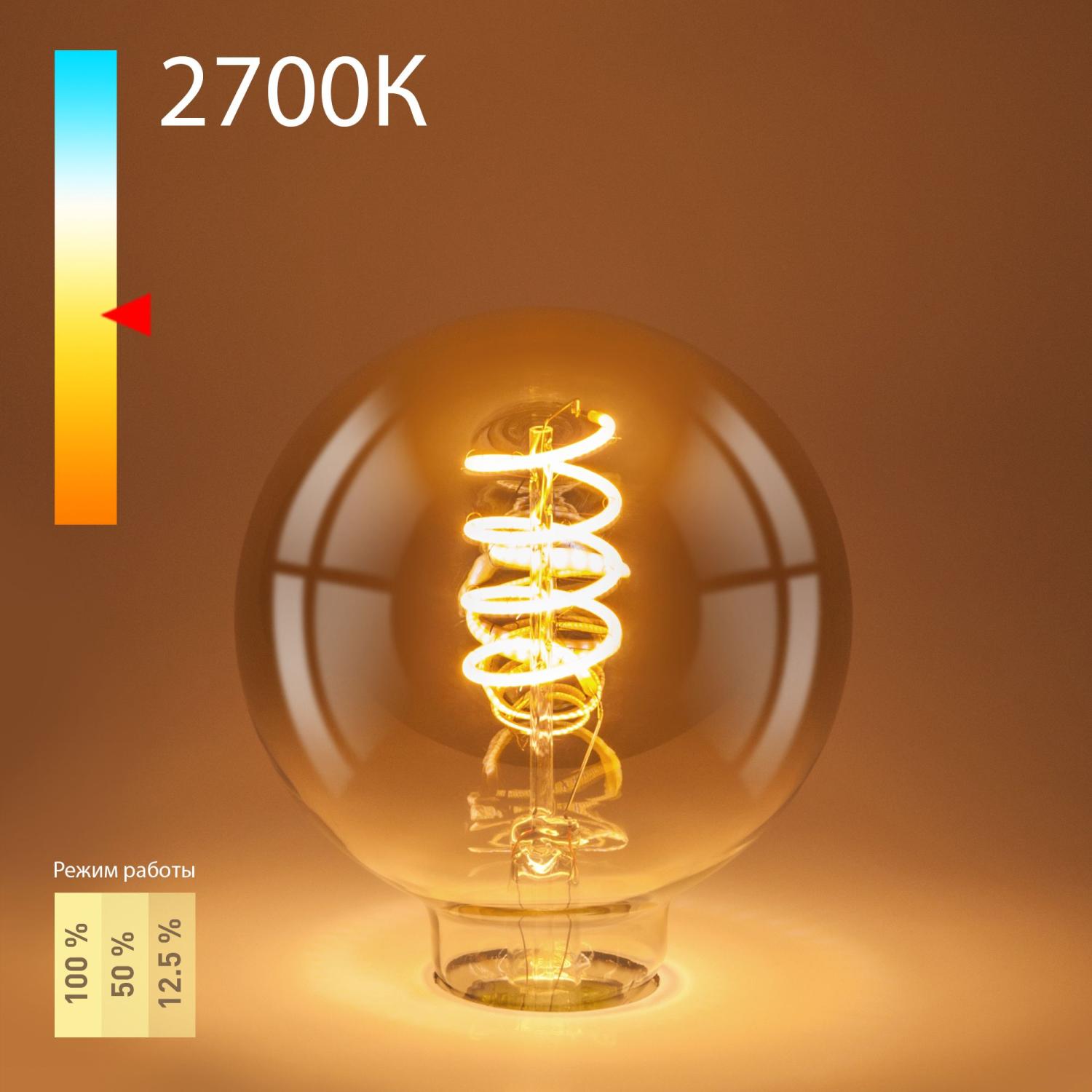 Качественная картинка Филаментная светодиодная ретро лампа Dimmable Elektrostandard 5W 2700K E27 (G95 тонированный)
