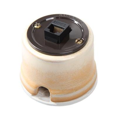 Ретро розетка компьютерная Salvador, фарфор, наружный монтаж, бежевый