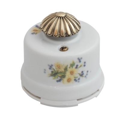 Ретро выключатель Salvador, диммер, фарфор, наруж. монтаж, белый, коллекция "Ромашка"