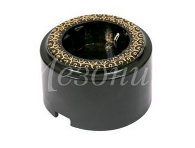 Ретро розетка электрическая Мезонин, серия CILINDRO, коллекция Императорская, фарфор, черный с золот