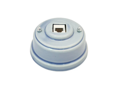 Ретро розетка компьютерная Леанза, фарфор celeste (небесно-голубой) серебристая фурнитура