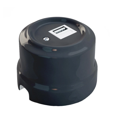 Ретро розетка USB Lindas керамика графит Ретро розетка USB Lindas керамика графит