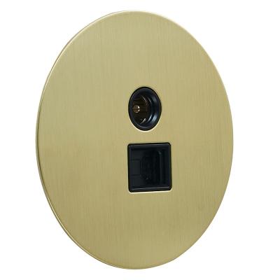 Розетка ТВ + компьютерная RJ45 Salvador "Арт", внутренний монтаж, накладка металл, круг, золото