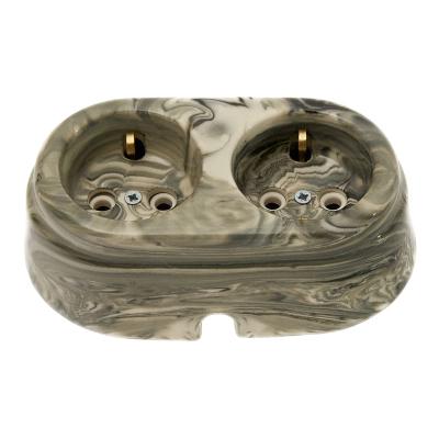 Ретро розетка электрическая двойная Interior Electric, серия "Арбат", керамика, с/з 16А, мрамор