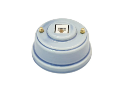 Ретро розетка телефонная Леанза фарфор celeste (небесно-голубой) золотистая фурнитура