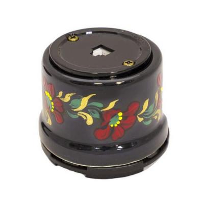 Ретро розетка телефонная Salvador, фарфор, наружный монтаж, черный, коллекция "Хохлома"