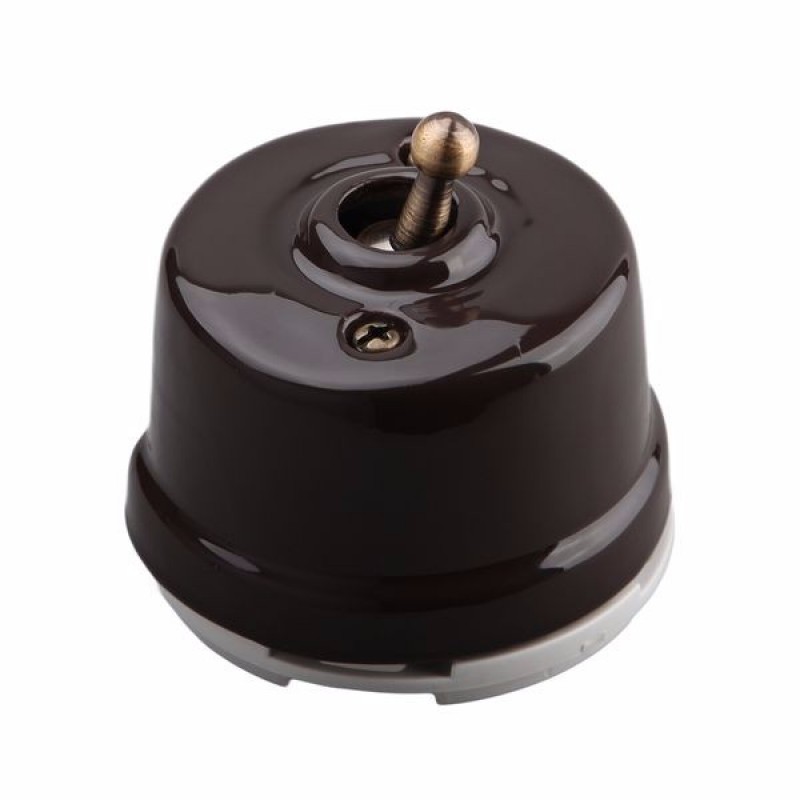 Ретро выключатель Salvador, фарфор, тумблер, наружный монтаж, коричневый Ретро выключатель Salvador, фарфор, тумблер, наружный монтаж, коричневый