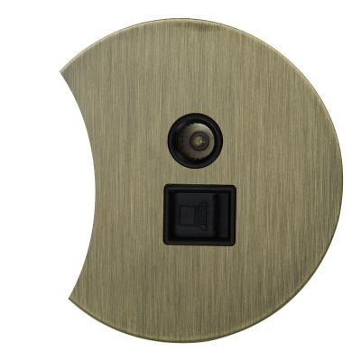 Розетка ТВ + компьютерная RJ45 Salvador "Арт", внутренний монтаж, накладка металл полукруг, бронза