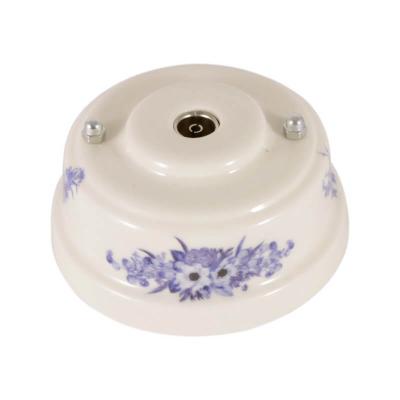 Ретро розетка ТВ Леанза фарфор, fiori viola (синие цветы), серебристая фурнитура