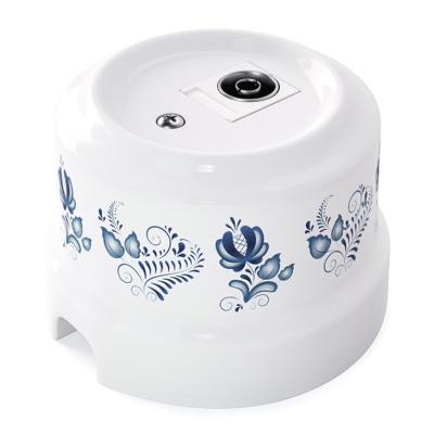 Ретро розетка ТВ Lindas керамика белый (с росписью под Гжель)