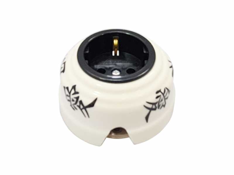 Ретро розетка электрическая Леанза, керамика, oriente (восток), серебристая фурнитура