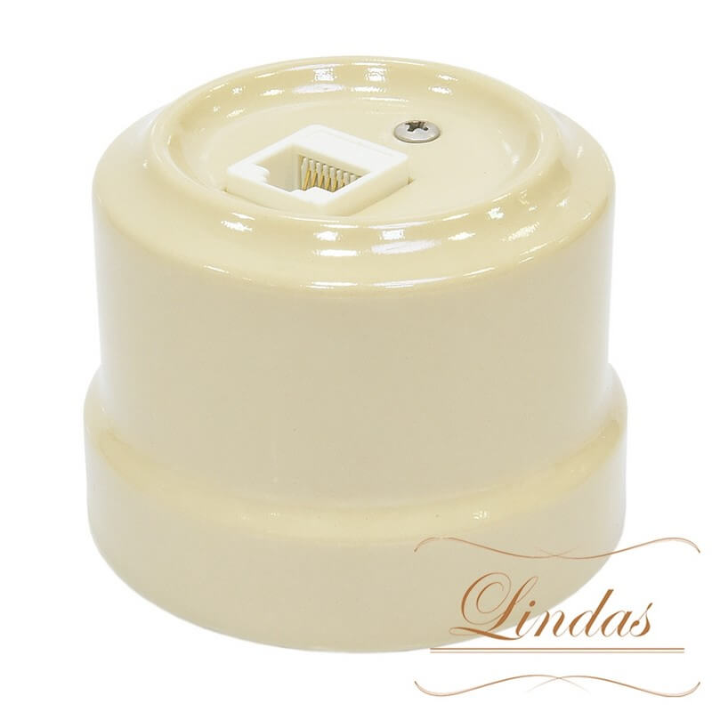 Ретро розетка компьютерная Lindas керамика слоновая кость