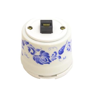 Ретро розетка компьютерная Salvador, фарфор, наружный монтаж, белый, коллекция "Гжель" Ретро розетка компьютерная Salvador, фарфор, наружный монтаж, белый, коллекция "Гжель"