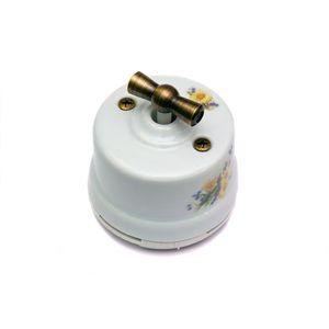 Ретро выключатель Salvador, фарфор, поворотный, наружный монтаж, белый, коллекция "Ромашка"