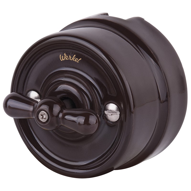 Ретро выключатель Werkel, керамика, коричневый Качественная картинка Ретро выключатель Werkel, керамика, коричневый