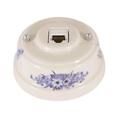 Ретро розетка компьютерная Леанза фарфор, fiori viola (синие цветы), серебристая фурнитура Ретро розетка компьютерная Леанза фарфор, fiori viola (синие цветы), серебристая фурнитура