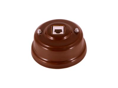 Ретро розетка компьютерная Леанза, фарфор, bruno (коричневый), серебристая фурнитура Ретро розетка компьютерная Леанза, фарфор, bruno (коричневый), серебристая фурнитура