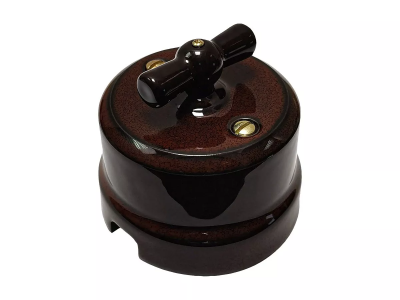 Ретро выключатель Аврора, фарфор, поворотный, петровский гранит