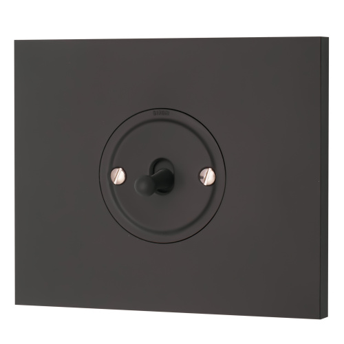 Качественная картинка Ретро выключатель Bironi, коллекция Шедель Бриз, пластик, скрытый монтаж, кнопка-тумблер, корич. мат