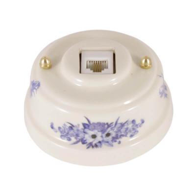 Ретро розетка телефонная Леанза фарфор, fiori viola (синие цветы), золотистая фурнитура Ретро розетка телефонная Леанза фарфор, fiori viola (синие цветы), золотистая фурнитура